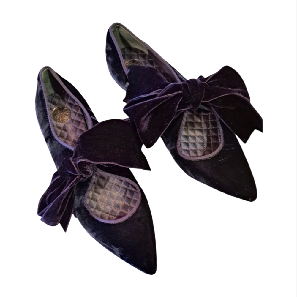 Tory Burch Navy Blue Velvet Flats with Bow